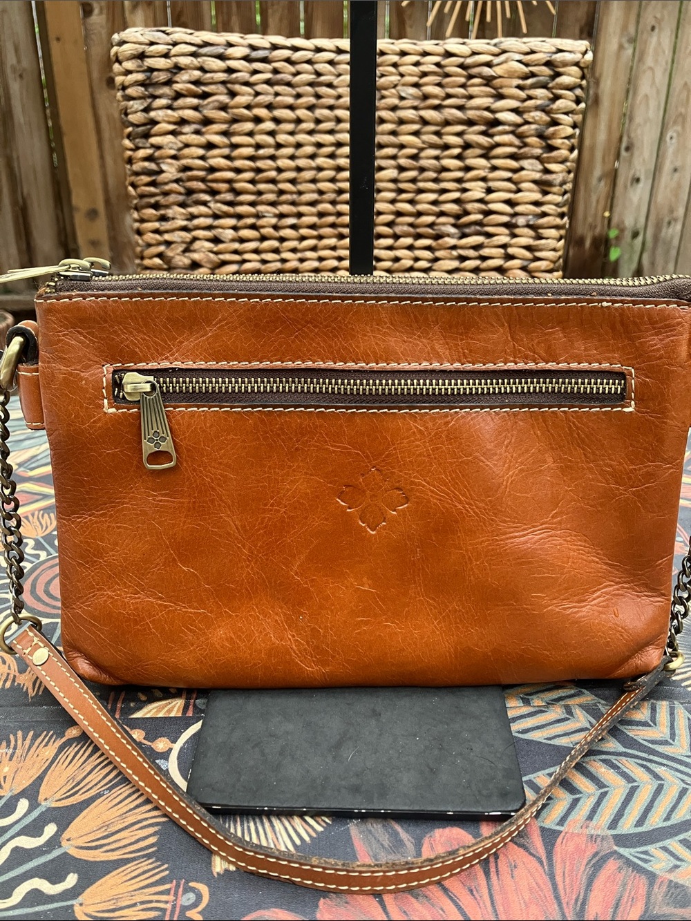 Patricia Nash Cognac Leather Moscana Double Zip Shoulder Bag/crossbody